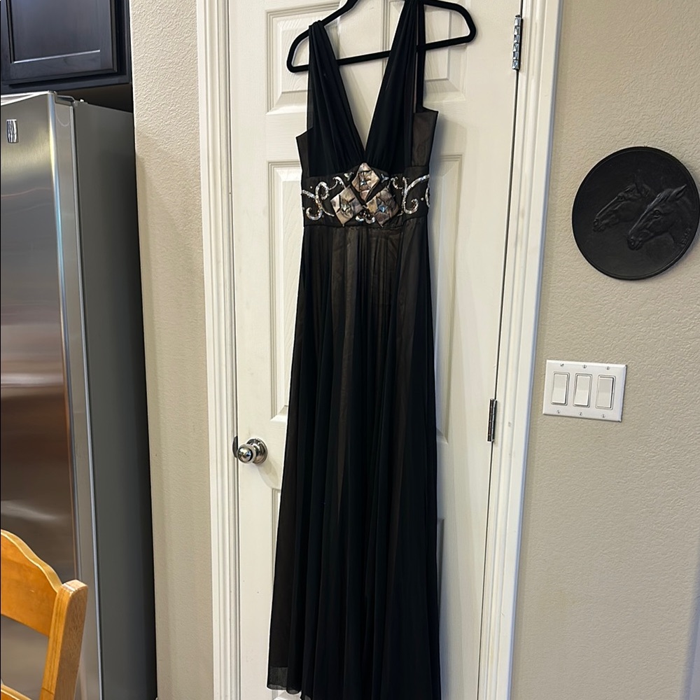 Alberto Makali Black Maxi Dress with Silver Accents